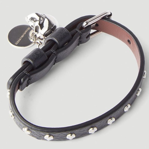 ALEXANDER McQUEEN 'Stud Single Wrap Skull Bracelet' Blk/Silver Made in ITALY NWT - Picture 8 of 16